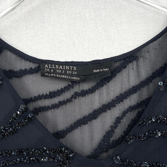 ALLSAINTS Ales Dress Womens US 2 Black Short Sleeve Sequin Embellished Shift - Picture 10 of 16